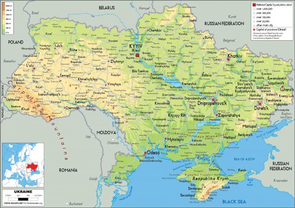 Украина-физическая-карта