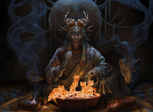 Art-shaman-vyzov-zveri-chashi-koshka-xishhnik-magiya-dym