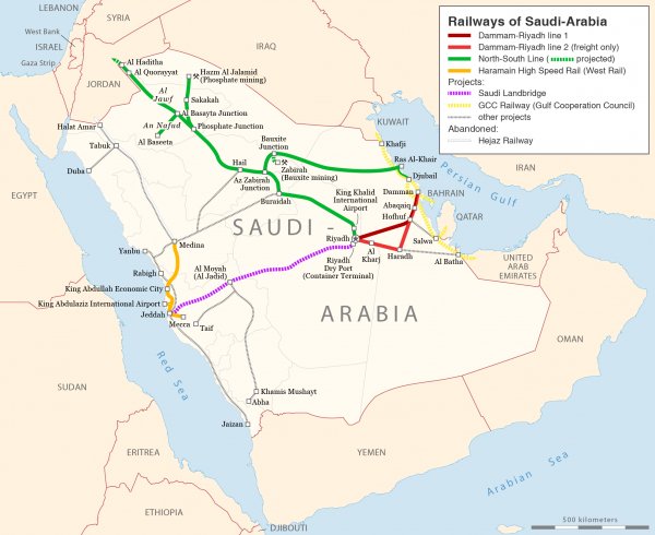 Rail transport map of Saudi Arabia