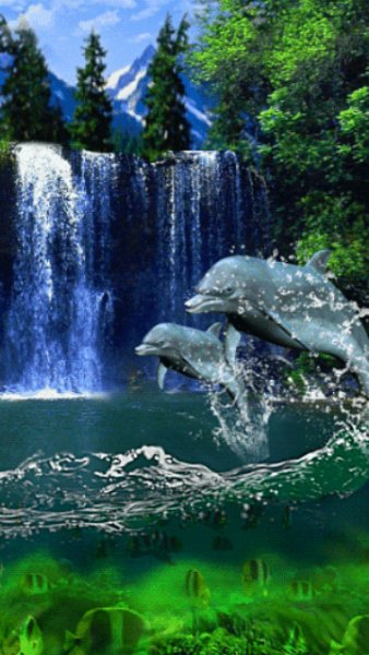 Супер водопад дельфины анимация