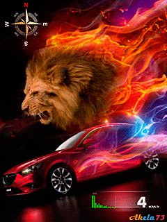 Speed car neon fire lion