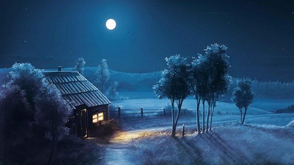 blue night full moon
