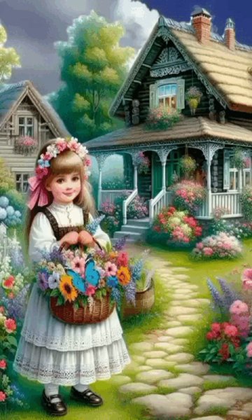Девочка с корзиной цветов