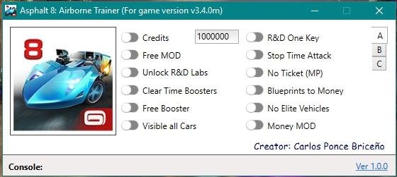 Asphalt 8 ver.3.4.0m PC Trainer