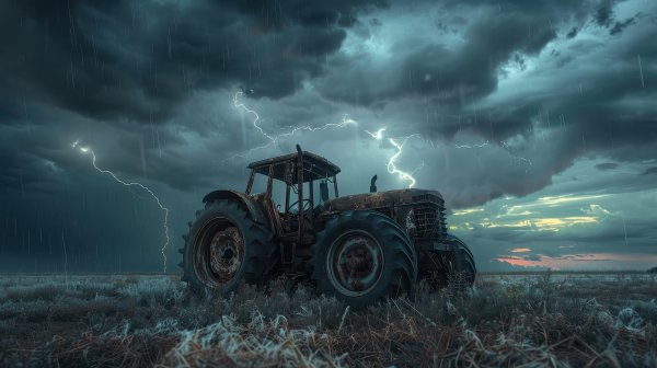 Groza-tuchi-molniia-traktor-tsifrovoe-iskusstvo-ii-art-iskus