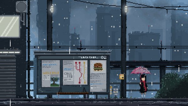 Пиксельный вечер остановка , дождь