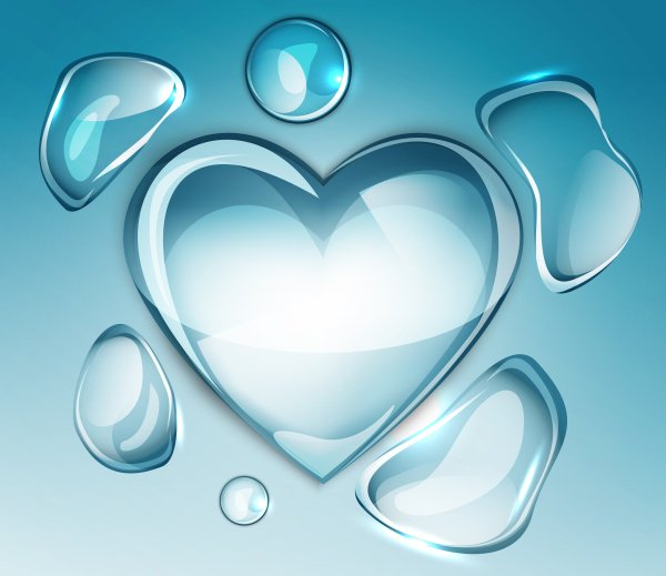 Heart-drops-blue-water-glass