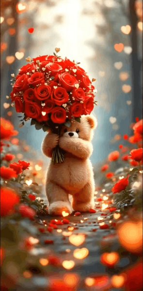 Мишка с букетом