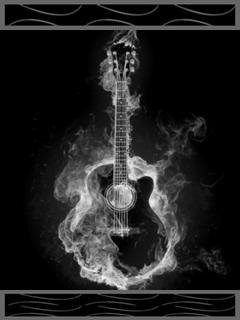 Чёрно белая гитара в огне