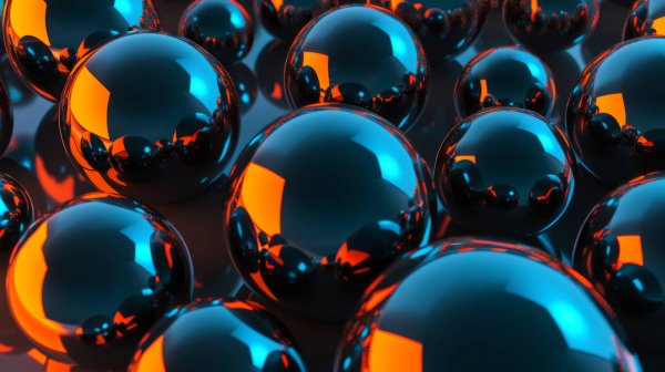 Blue-orange-spheres-smooth-reflection