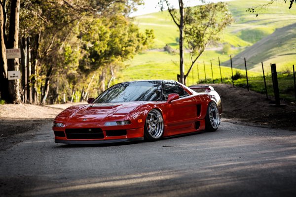 Honda-nsx-acura-red-side-road-forest