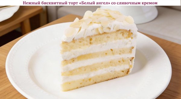 Нежный бисквитный торт Белый ангел со сливочным кремом