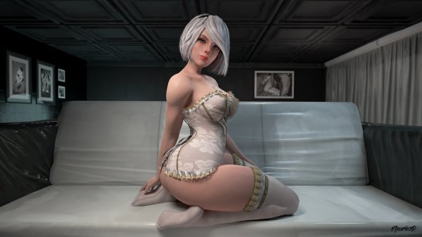 2B Outfit white corset 4K