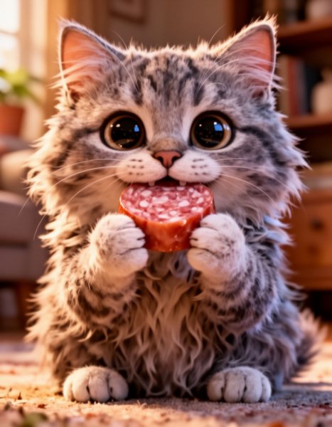 Кот с колбасой