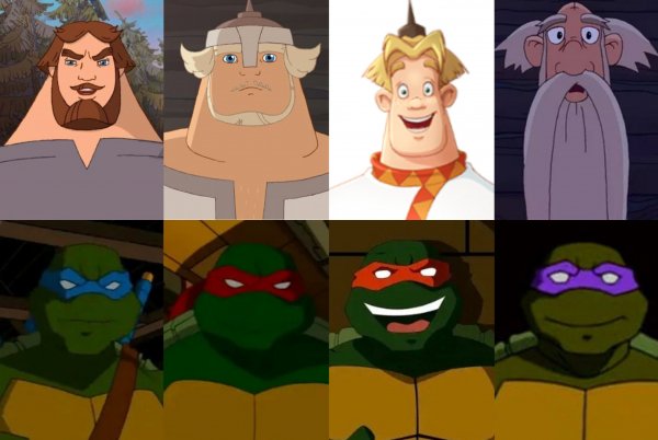 PhotoCollage. Сравнение 4-x Богатырей с Черепашками-Ниндзя