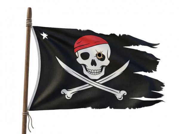 torn pirate flag isolated transparent background skull