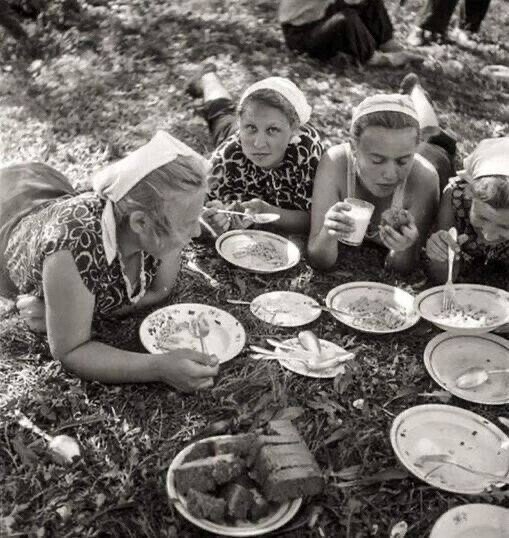 Тамбовская область колхоз Коминтерн 1957 год, обед по распис