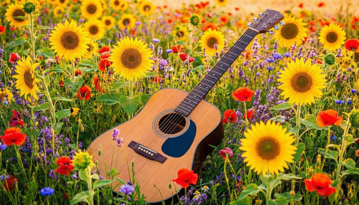 viola, violin, guitar, nature, music, violet, objects, instrument, song, sound, guitarist, acoustic, ai generated
