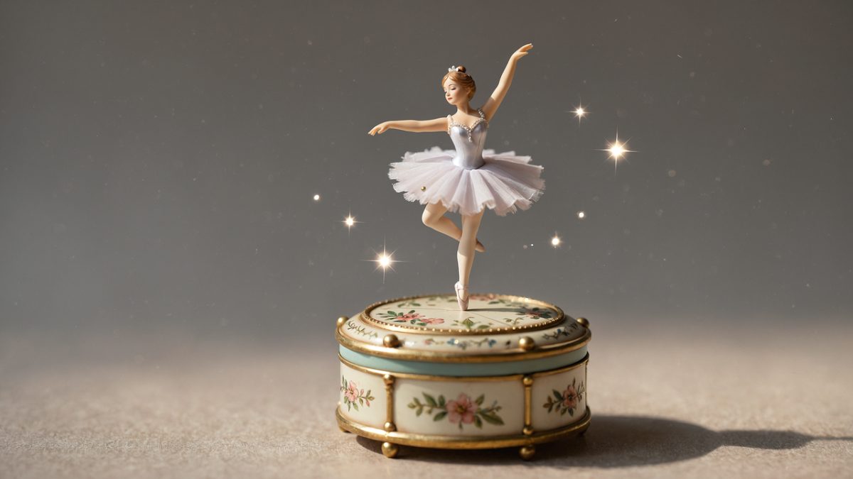 ballerina, magic, dance, ballet, jewelry, miniature, glowing, fairy, fantasy, elegant, childhood, sparkle, treasure, vintage, porcelain, dancer, gift, romantic, music box, ai generated