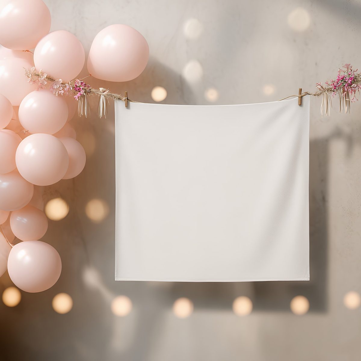 ai generated, mockup, frame, square, background, pink, balloon, string, hanging, decoration, design, template, blank, display, product, showcase, surface, texture, space, empty, advert, advertise, advertising, backdrop