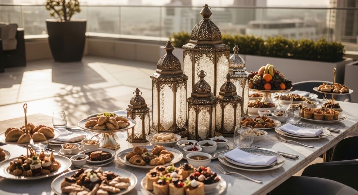ramadan iftar, iftar food, iftar table, dates fruit, ajwa dates, water and dates, ramadan meal, halal food, arabic food, middle eastern food, biryani, kebab, samosa, pakora, lentil soup, harira soup, mint tea, arabic coffee, ai generated