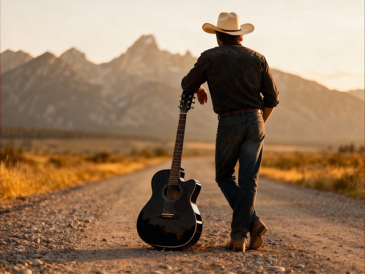 cowboy, western, music, guitar, backround, wild west, hat, ai generated