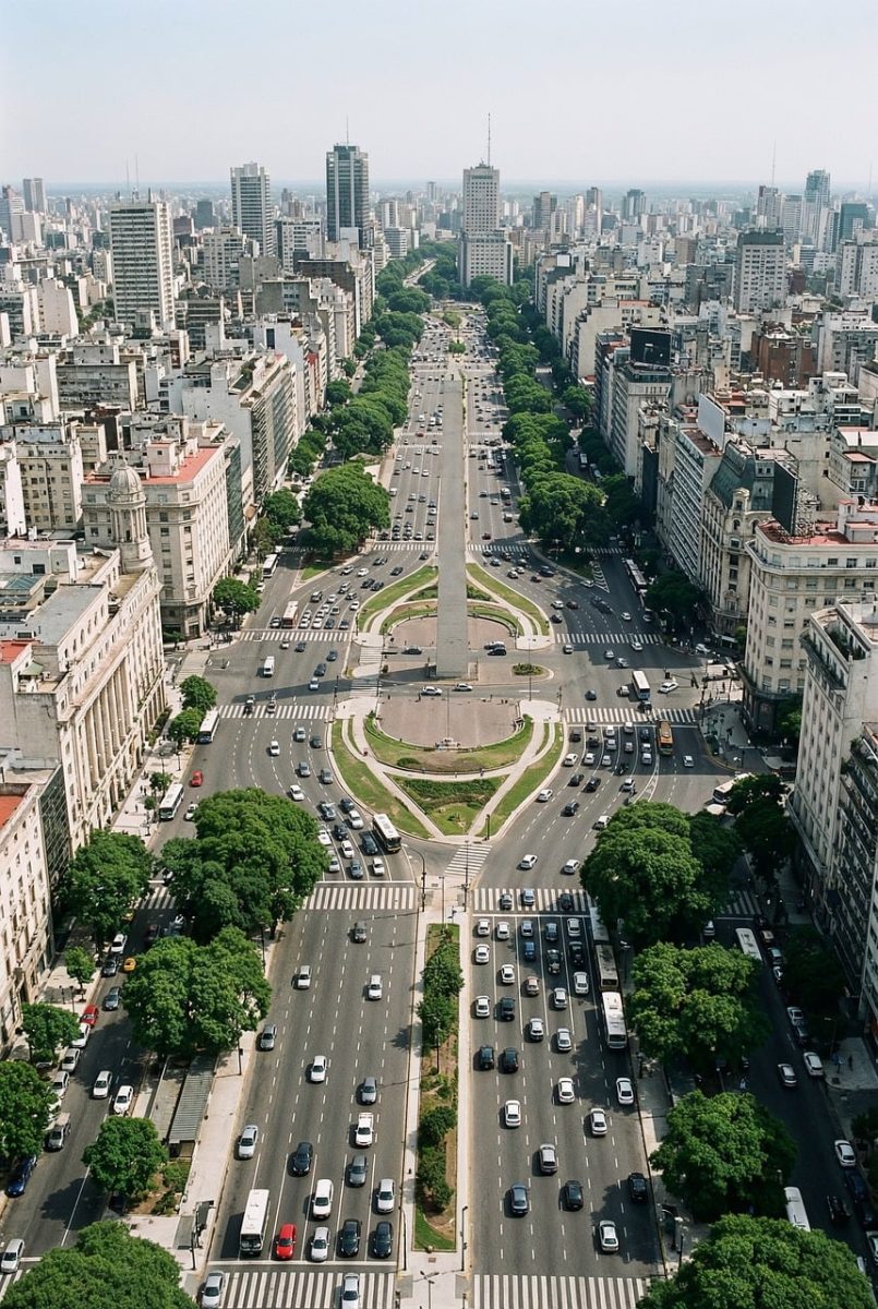 city, aerial, avenue, traffic, architecture, urban, skyscraper, monument, street, cars, metropolis, infrastructure, horizon, skyline, landmark, road, buildings, travel, cityview, vast, ai generated