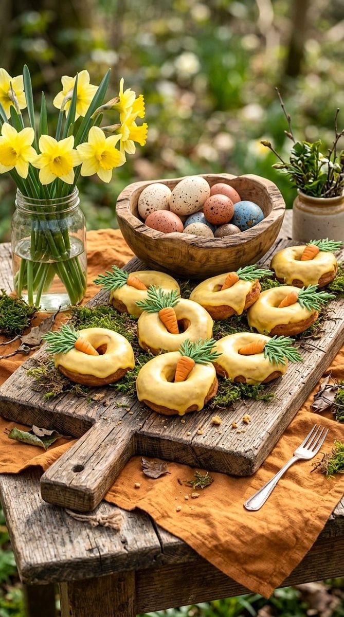 donuts, food, sweet, tasty, sugar, flower wallpaper, muffin, oven, desserts, easter, color, eggs, egg, flower background, nature, beautiful flowers, spring, decoration, carrot, cartoon, bouquet, flower, flora, ai created