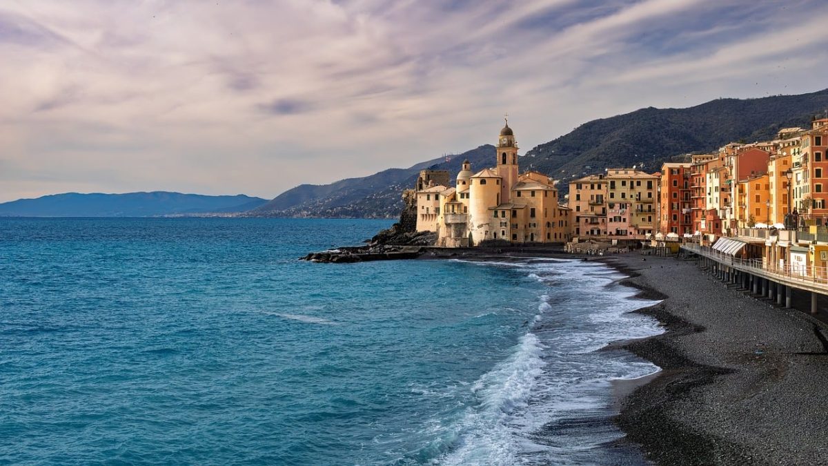 sea, water, waves, beach, coast, landscape, sunset, scenic, houses, blue, colorful, beautiful, church, architecture, winter, seaside, mountains, europe, nature, vacation
