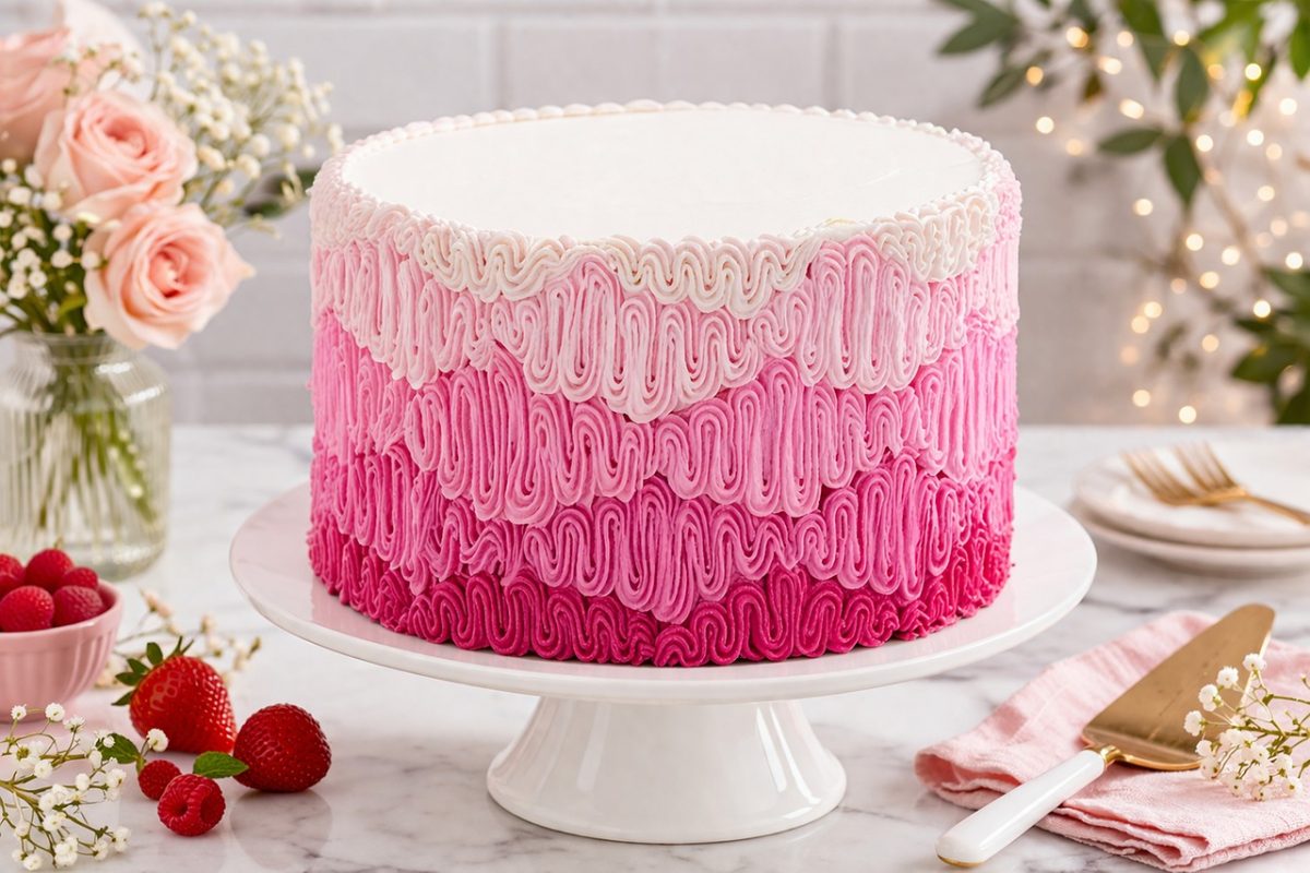 birthday cake, pink, decorated, strawberry, raspberry, gypsophila, wedding, celebration, white, napkin, lights, ornate, plate, fork, photography, luxurious, romantic, dessert, delicious, marzipan