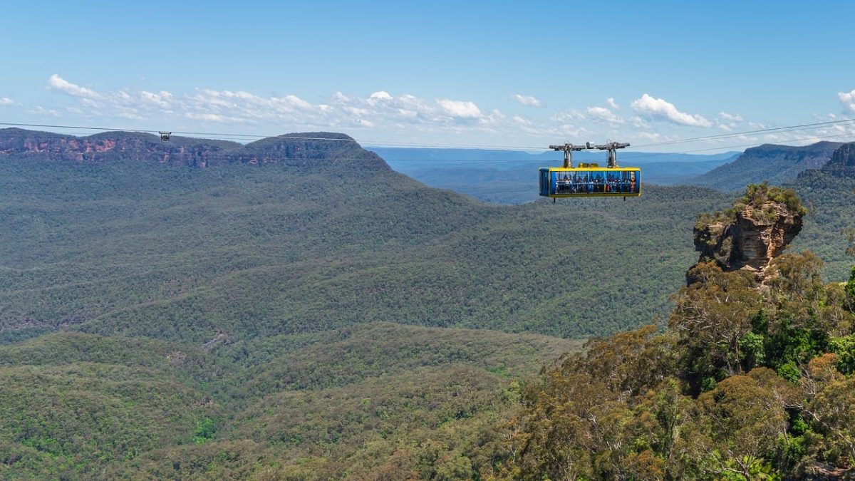 blue mountains, cable car, view, landscape, tourist attraction, nature, mountains, trees, tourism, plateau, travel, panorama, australian highlands, hiking, horizon, earth, flora, eco-tourism, icon, australian nature