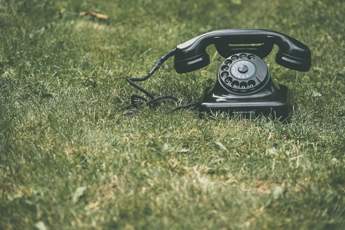 vintage phone, rotary phone, green grass, retro style, old-fashioned phone, communication, outdoor, retro atmosphere, historical phone, grass, retro phone, antique, old design, history, black color, cable, stylish, green environment, nature