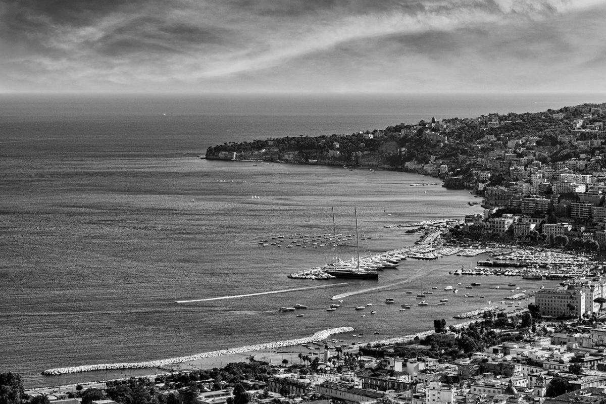 sea, coast, landscape, city, yachts, harbor, black and white, boat, mediterranean, dinghy, cityscape, nature, black and white photography, calm sea, jetty, view from above, long exposure, architecture, sky