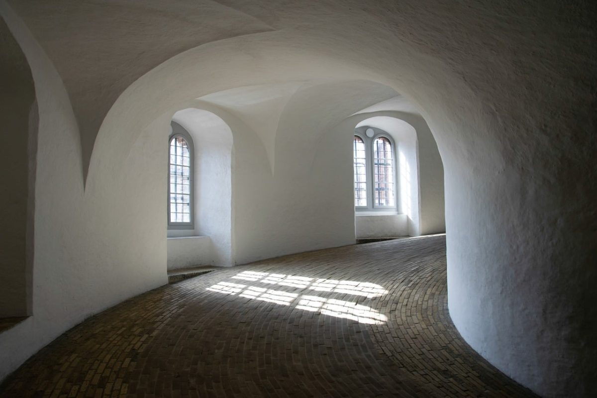 copenhagen, architecture, tower, stairs, windows, arch, light, bricks, floor, interior, cultural heritage, historic, route, tourist, space, lighting, dome, vaulted, round, pathway