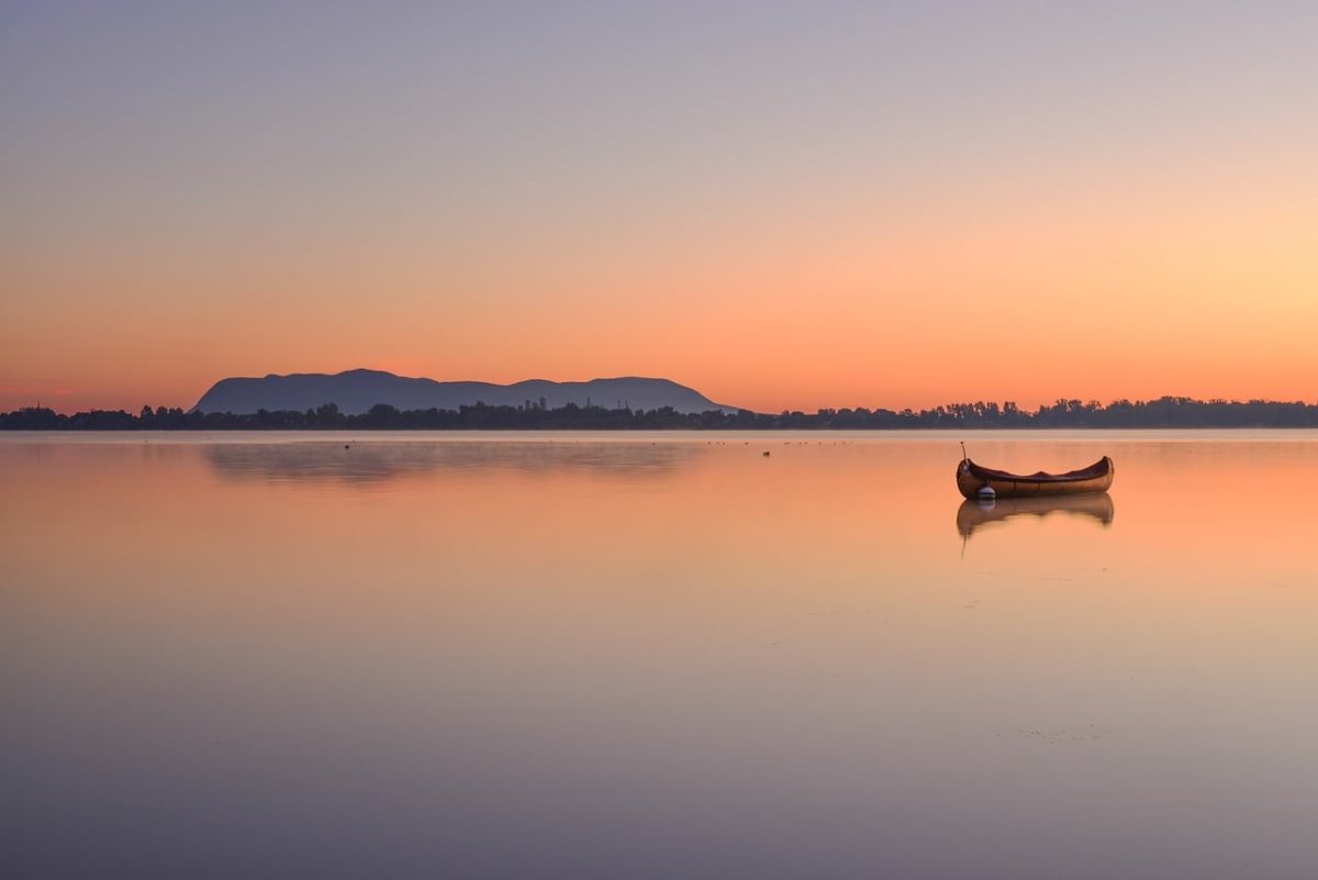 sunrise, quebec, lake, water, outdoors, boat, calm, morning, nature, reflection, sky, scenic, morning calm, silence, lonely, canoe, pond, light reflection, calm water, beautiful landscape, geographic location