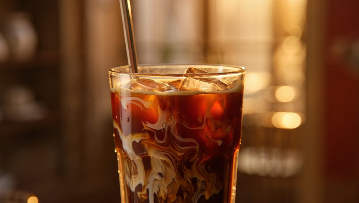 iced coffee, straw, milk, ice, sunlight, beverage, cold, interior, early morning, refreshing, cooling, focus, glass, blur, nature, sunset, coffee culture, black coffee, swirled, lactose-free, bronze, milk foam