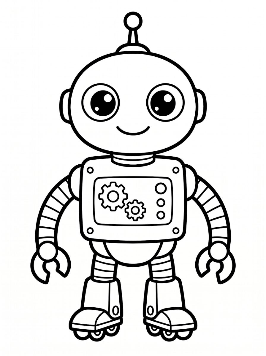 robot, coloring page, technology, design, future, futuristic, education, sketch, robotics, playful, smiling, child-friendly, cartoon, playfulness, parts, black and white, creative, brief, construction, pop art