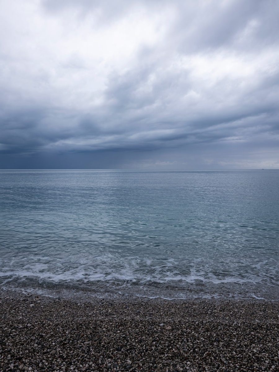 coast, sea, clouds, calm, waves, pebble beach, nature, blue, peaceful, summer, view, silence, grey sky, shoreline, weather, relaxation, no people, solitude, cold water, sunrise