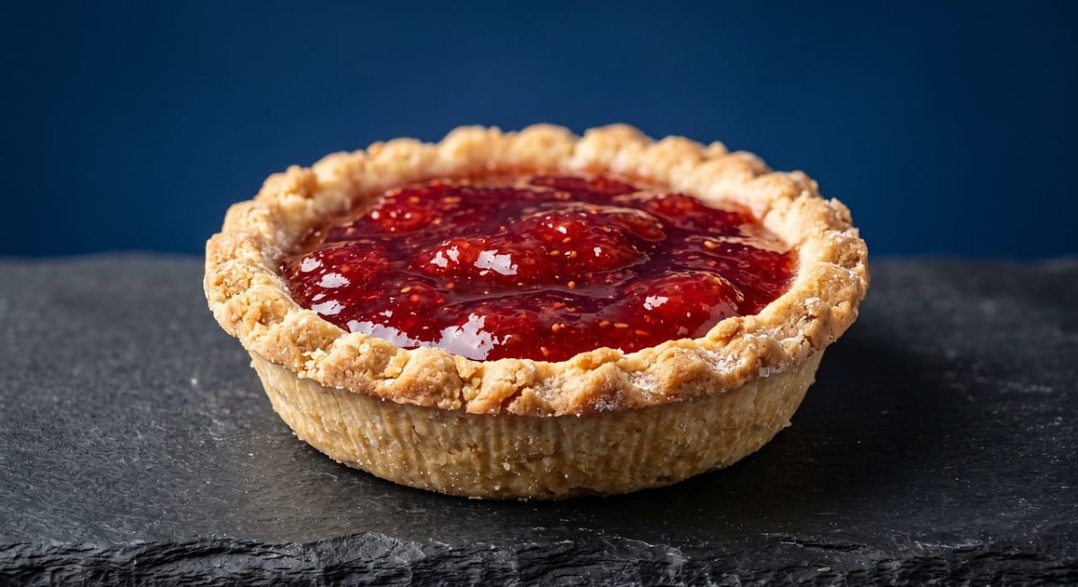 tart, strawberry, jam, dessert, pastry, crust, sweet, baked, food, gourmet, fresh, delicious, homemade, fruit, red, round, plate, slate, treat, buttery, bakery