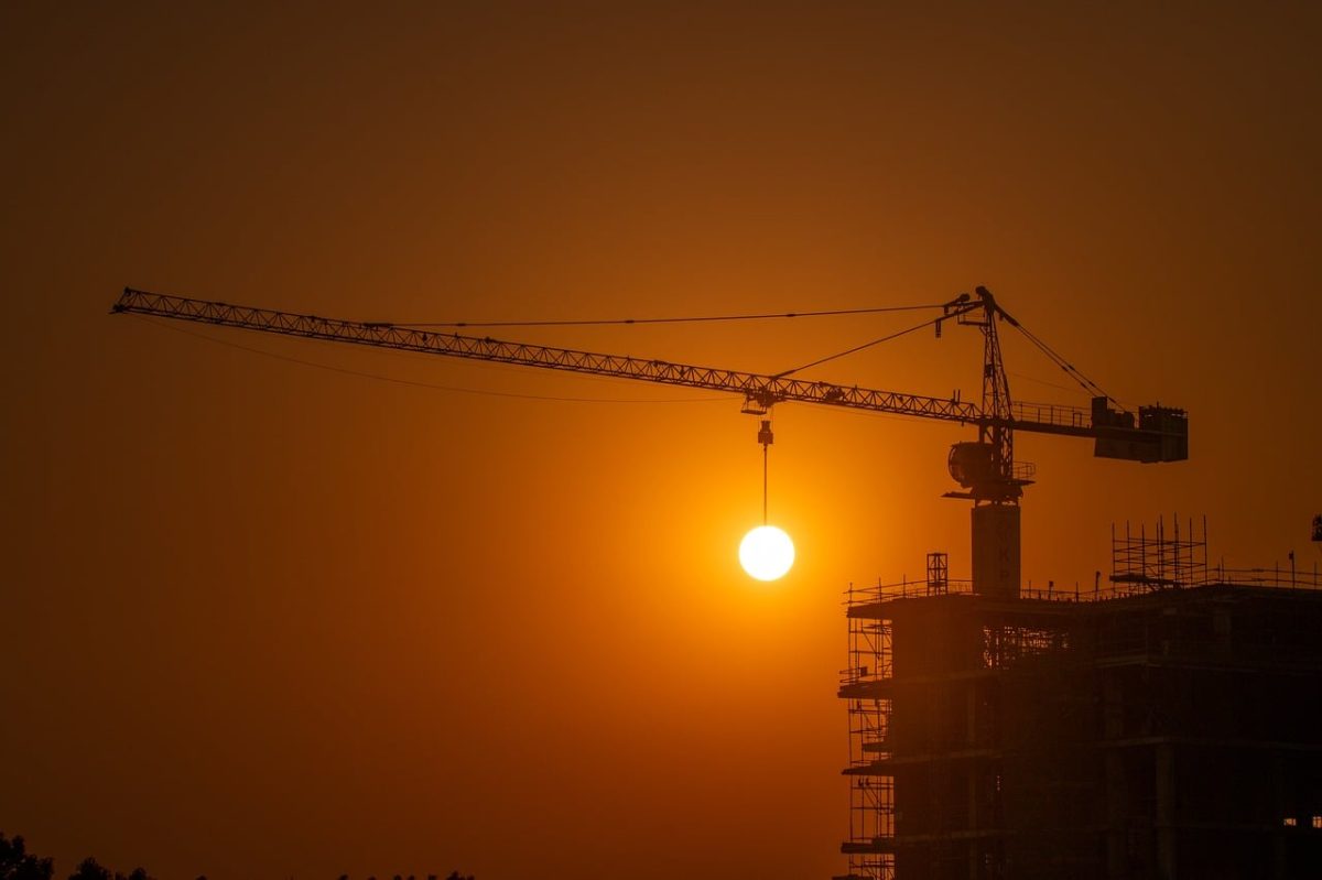 sunset, dusk, landscape, sun, sky, horizon, silhouette, evening, tower crane, engineering, construction site, nature, architecture, building, road, panorama, construction, evening light, documentation, industry, work environment, overview