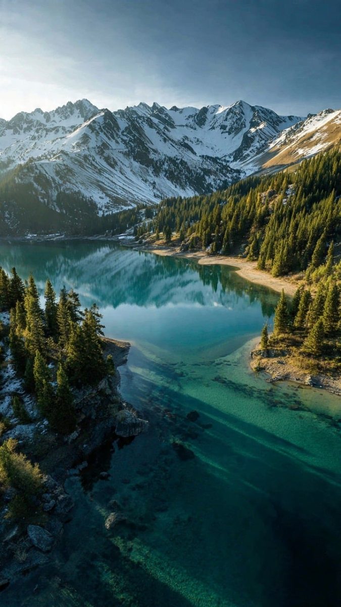 lake, mountains, reflection, trees, nature, winter, panorama, travel, forest, lakes, mountain landscape, clear water, outdoor, landscape, stars, day, exotic, water, cold, natural