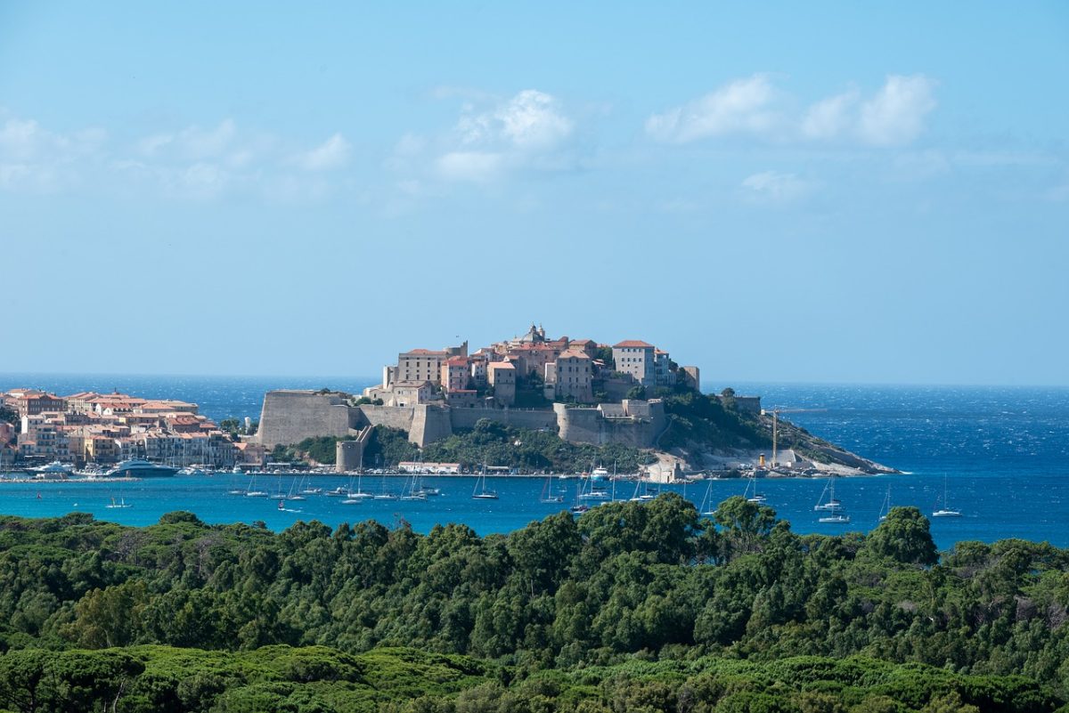 calvi, sea, sky, waves, citadel, harbor, boats, sailboats, mediterranean, nature, panorama, trees, island, summer, travel, wind, view, bay, history, blue