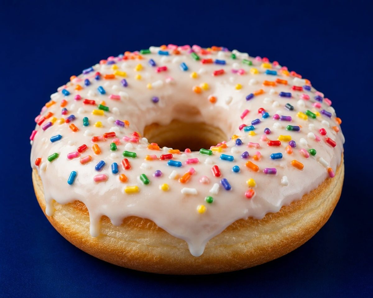 donut, glaze, sprinkles, dessert, pastry, bakery, breakfast, circular, sugar, fried, snack, delicious, ring, treat, shiny, delicacy, baked, confection, hole, coating