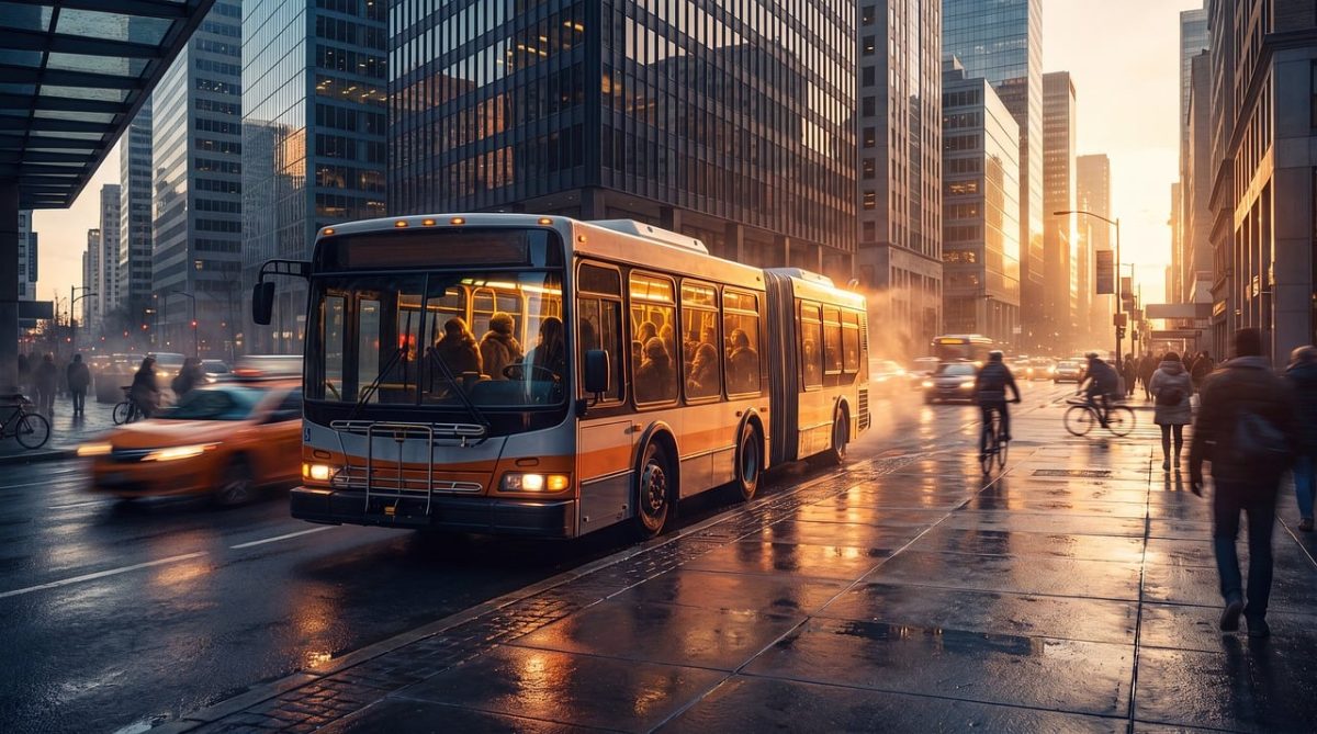 city bus, rush hour, modern architecture, street scene, cityscape, transportation, modern city, transport environment, nature, sunset, busy city, traffic, city life, cyclists, walking, business district, reflection, speeding, skyscrapers, evening city, weekday, architecture