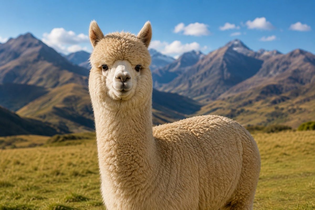 alpaca, alpaca portrait, fluffy, farm animal, natural landscape, wildlife, meadow, blue sky, fleece, softness, scenic view, peaceful, majestic, mountain landscape, countryside, outdoors, comfort, tranquil atmosphere, camelid, flora, natural beauty