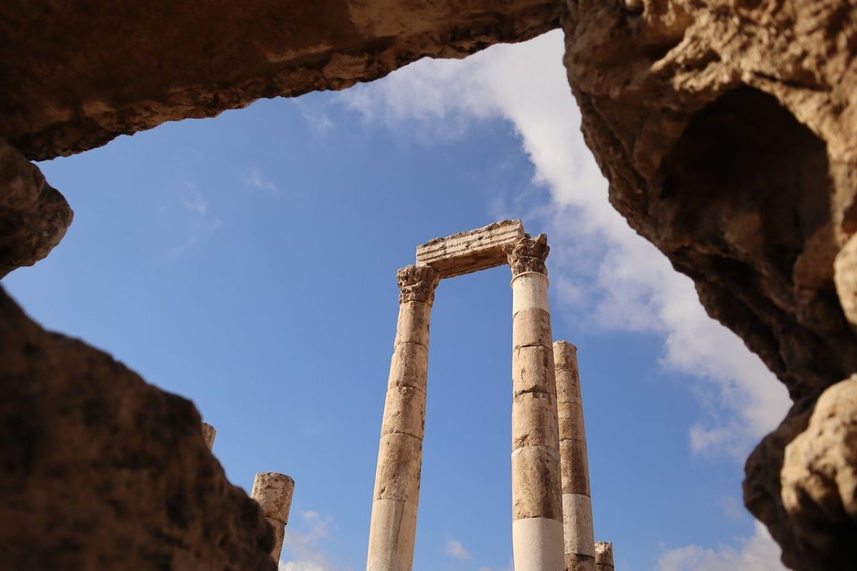 citadel, jordan, amman, columns, clouds, blue sky, historical landmark, ancient, art, middle east, ruins, architecture, culture, tourism, vacation, nature, ancient roman, archaeology, view, medieval