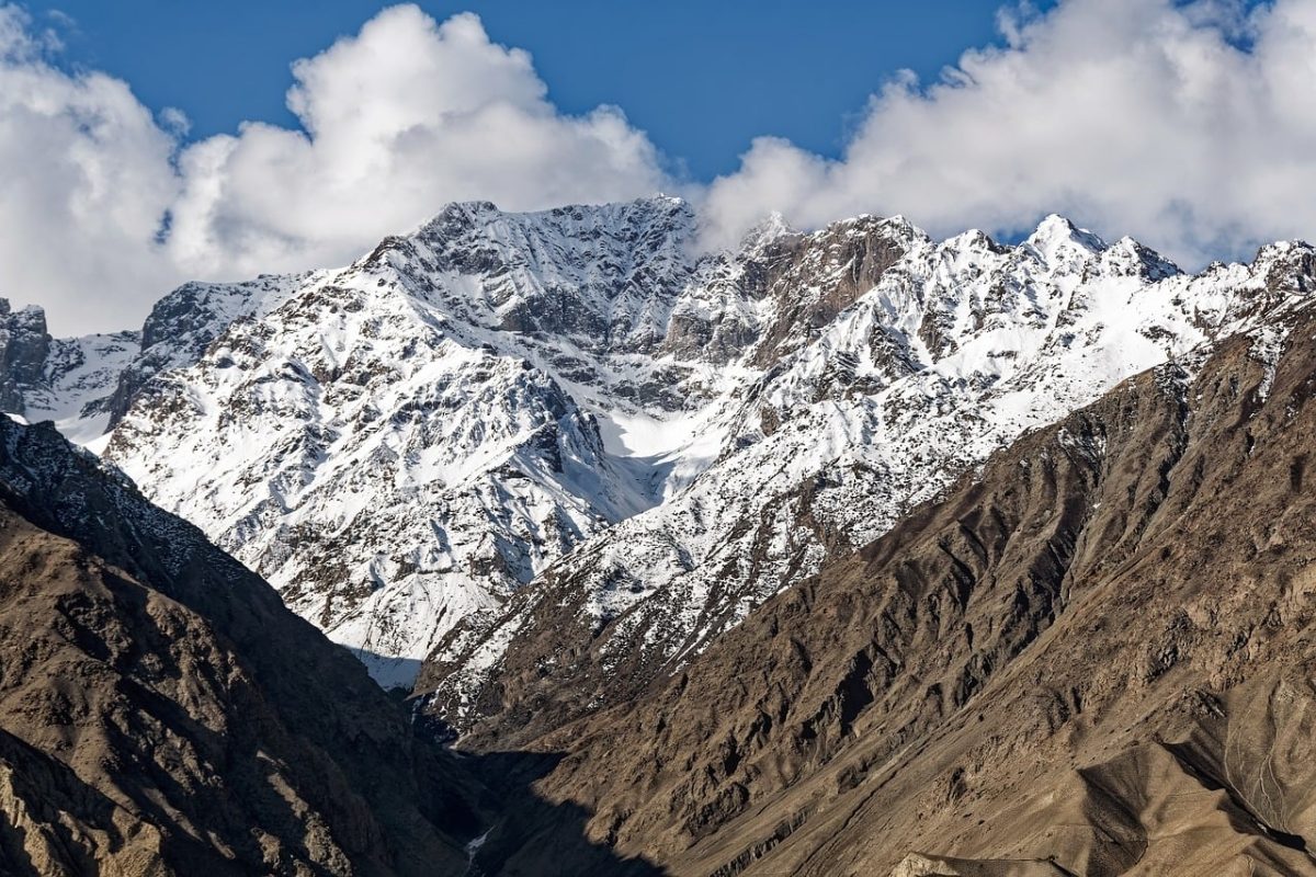 mountains, snow, nature, sky, clouds, steep, mountain range, winter, landscape, pakistan, altitude, expedition, rugged terrain, travel, rocky, serene, panorama, fresh air