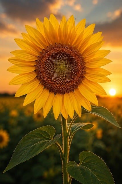 sunflower, nature, flower, sunset, summer, yellow, outdoors, field, beautiful flowers, agriculture, flower background, lonely, cheerful, beauty, flower wallpaper, sunrise, single, petal, leaf, morning, romantic, serenity, green