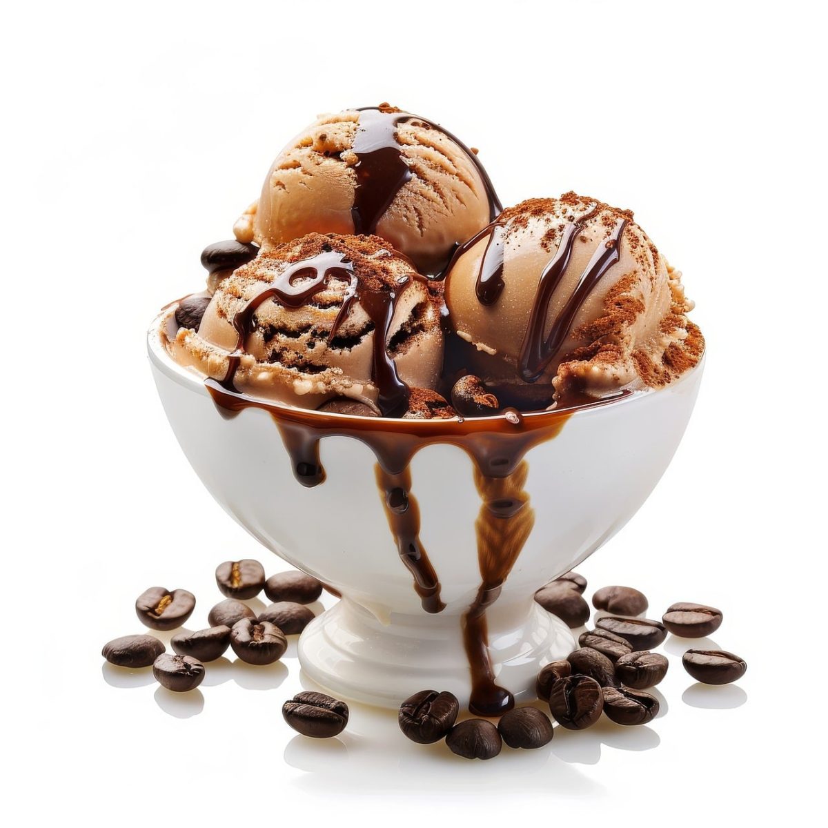 ice cream, coffee, chocolate syrup, dessert, coffee ice cream, bowl, creamy, sweet, decadent, dessert cup, gourmet, foodie, beans, toppings, patisserie, confectionery, fresh beans, delicious, food photography