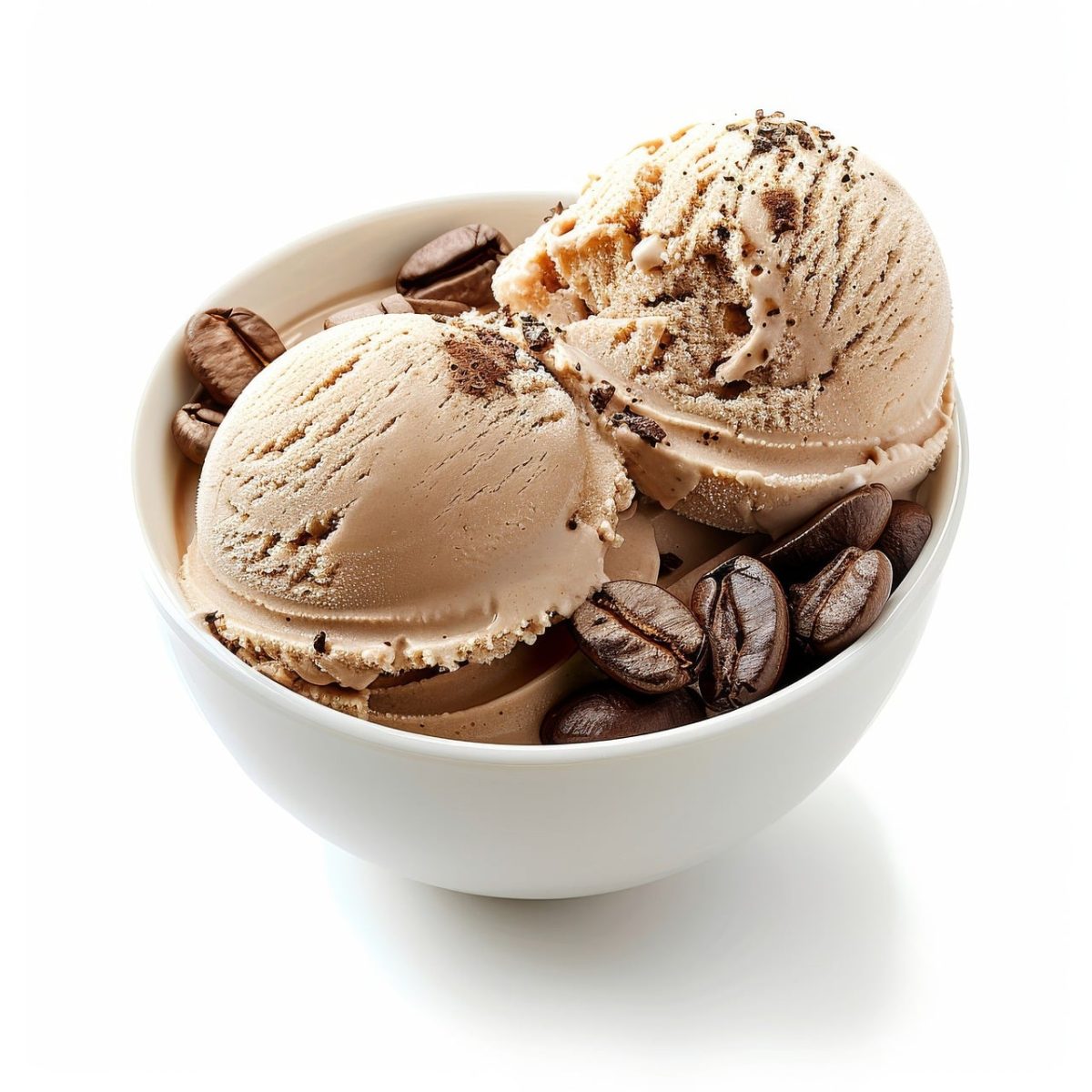 ice cream, coffee, coffee ice cream, bowl, beans, coffee beans, sweet, creamy, cold, dessert, fresh, milky, gourmet, scoop, texture, delicacy, chill, dairy, treat, indulge